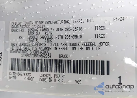 2024 Toyota Tundra Hybrid Trd Pro from USA, damaged, VIN 5TFPC5DB8RX062054